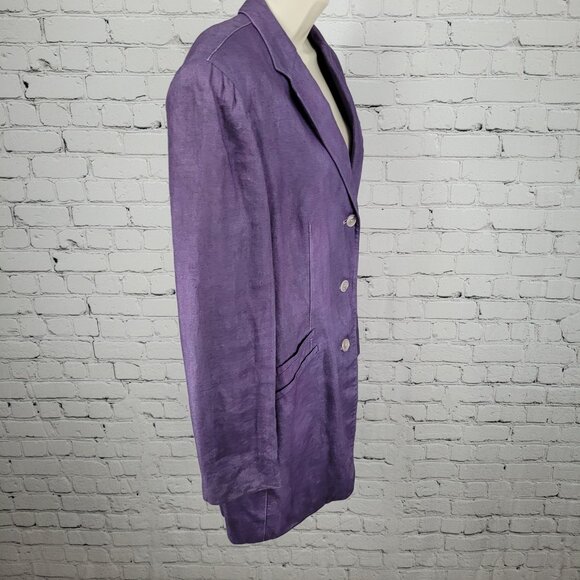 Lauren Ralph Lauren Purple Linen Buttoned Lined Notch Blazer Jacket Size 14 - Picture 16 of 16